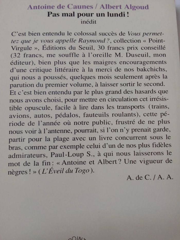 Antoine de Caunes / Albert Algoud 📚 Pas mal pour un lundi - photo numéro 3