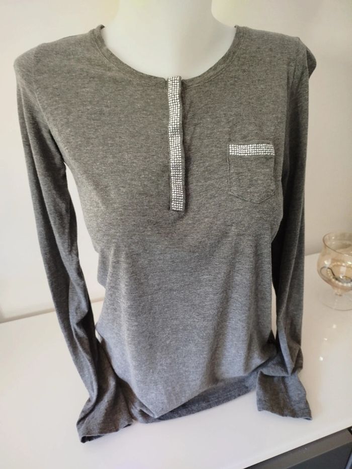 #tee shirt#manches longues#gris - photo numéro 2