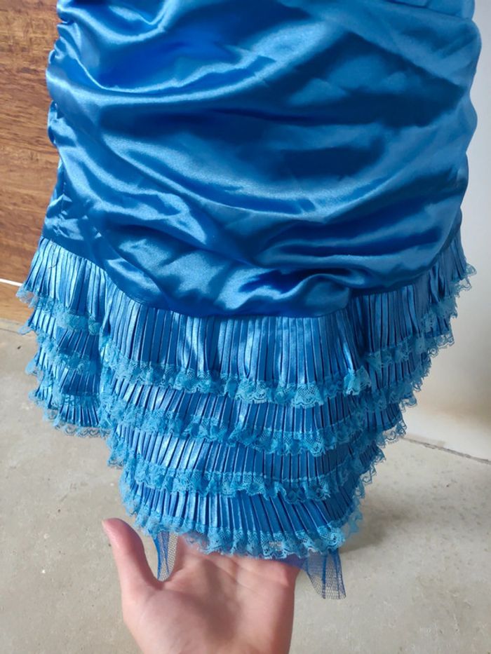 Robe bustier drapée bleue vintage à sequins - photo numéro 4
