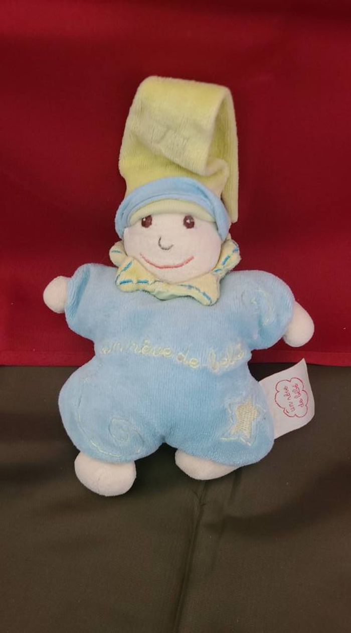 Lutin CMP "Un Rêve de Bébé" Doudou semi-plat bleu et jaune vert - photo numéro 3