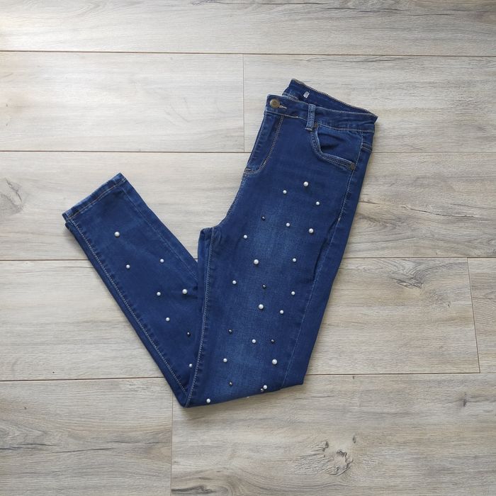 Jeans skinny femme taille 38 bleu a perles - photo numéro 2