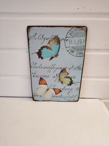 🦋Plaque Métal Vintage - "Papillons & écritures