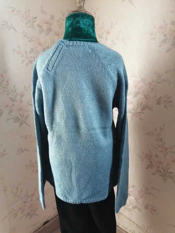 Pull fin bleu manches bouffantes détails plissés au col avec pressions / placard de filles / (8 ans) - photo numéro 7
