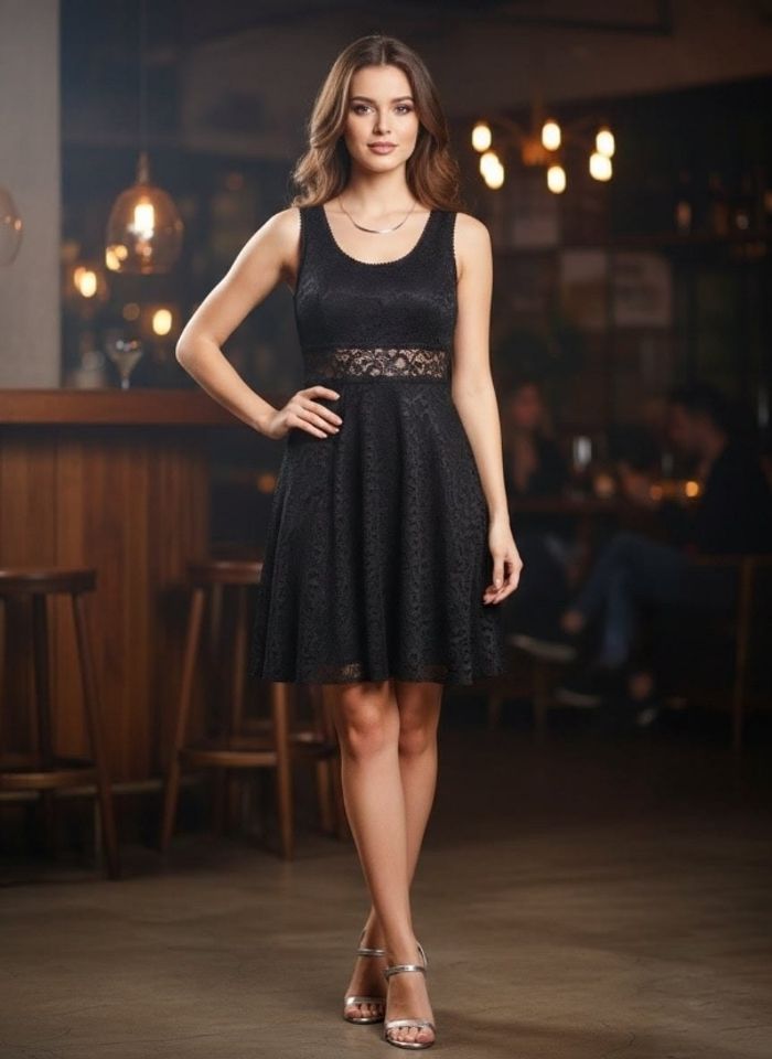 Robe Courte en Dentelle Noire – Élégance à l'Italienne & Dos Travaillé T34