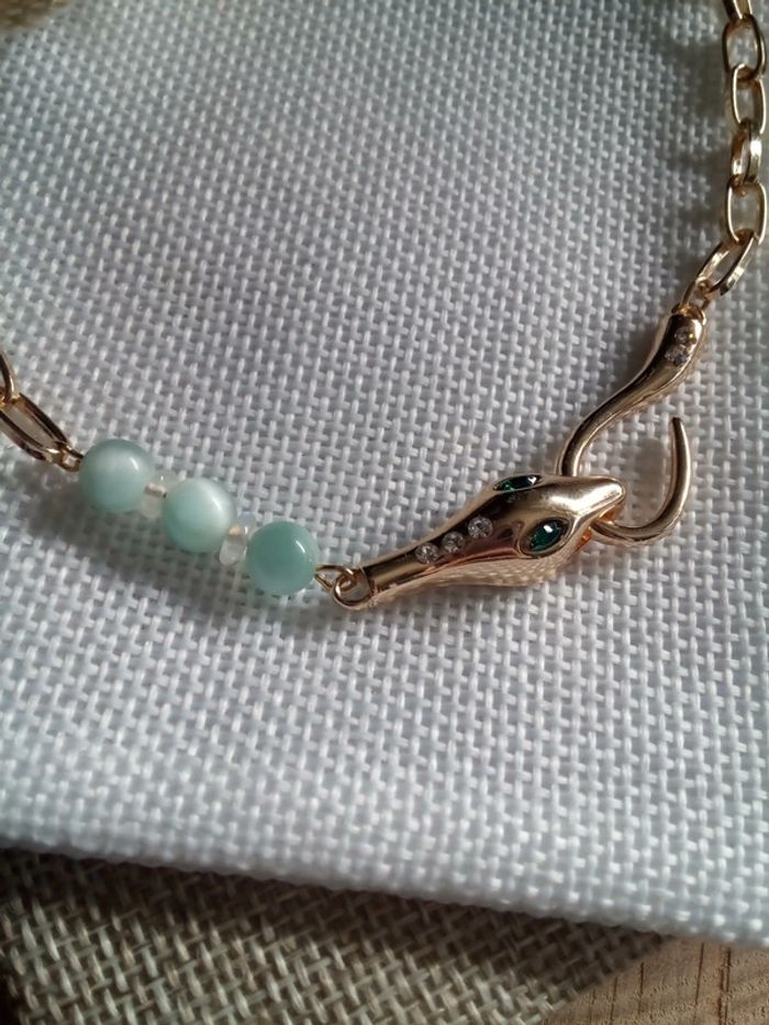 Collier serpent et pierres de larimar vert - photo numéro 3