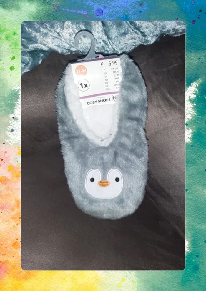 🐧 Chaussons chaussettes antidérapants – Taille 31/34