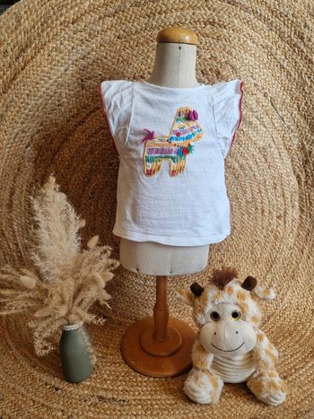 Jolie haut à manche courte blanc lama fille du pareil au même 24 mois 86cm