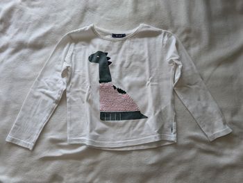 Tshirt ML blanc dinosaure à sequins - 5A - Okaidi