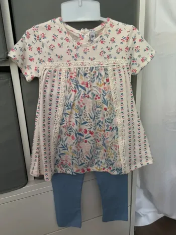 Tenue ensemble été printemps fleuri bébé fille 18 mois neuf