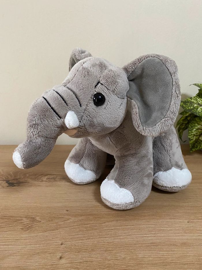 Doudou peluche éléphant gris blanc gipsy