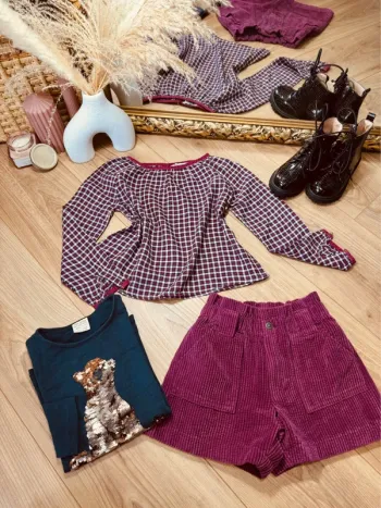 Taille 6 ans tenue 3 pièces fille multimarque violet bleu marine * carreaux sequins et velours * 🌸