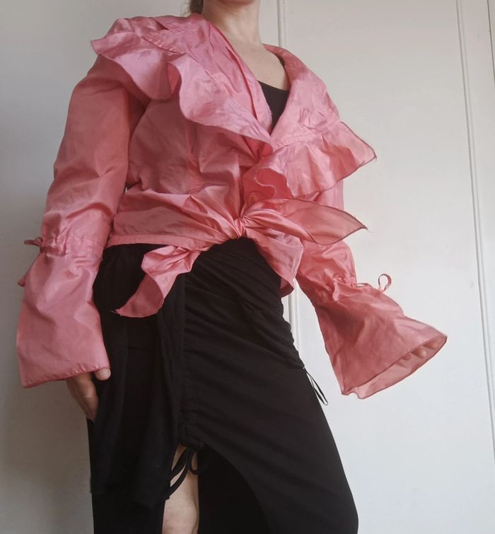 🩷 chemisier à volants rise satiné élégante vintage femme sexy raffiné t s M l