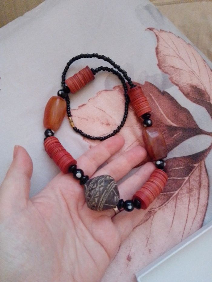 Collier ethnique Afrique massaï pierres naturelles de cornaline - photo numéro 2