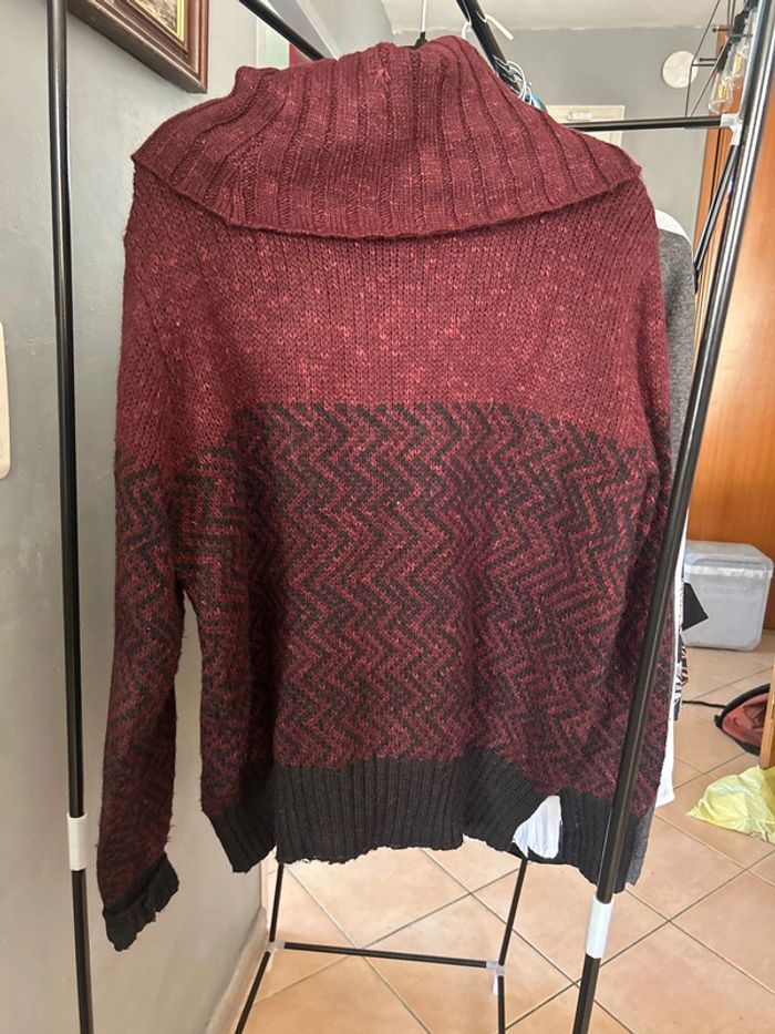 Pull Only bordeaux et noir col roulé ample - photo numéro 3