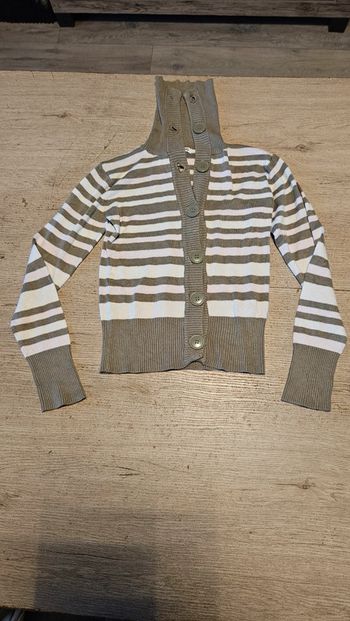 Gilet à manches longues kaki/rose clair/blanc, H&M Young, taille 8/9 ans, nickel