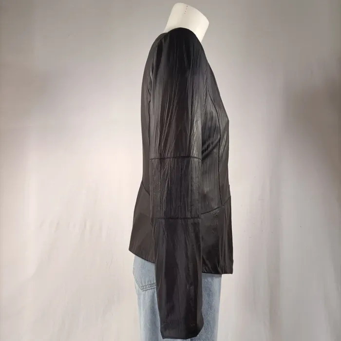 Veste noir aspect froissé - Briefing - Taille 38 - Effet cuir Coupe asymétrique Élégante - photo numéro 7
