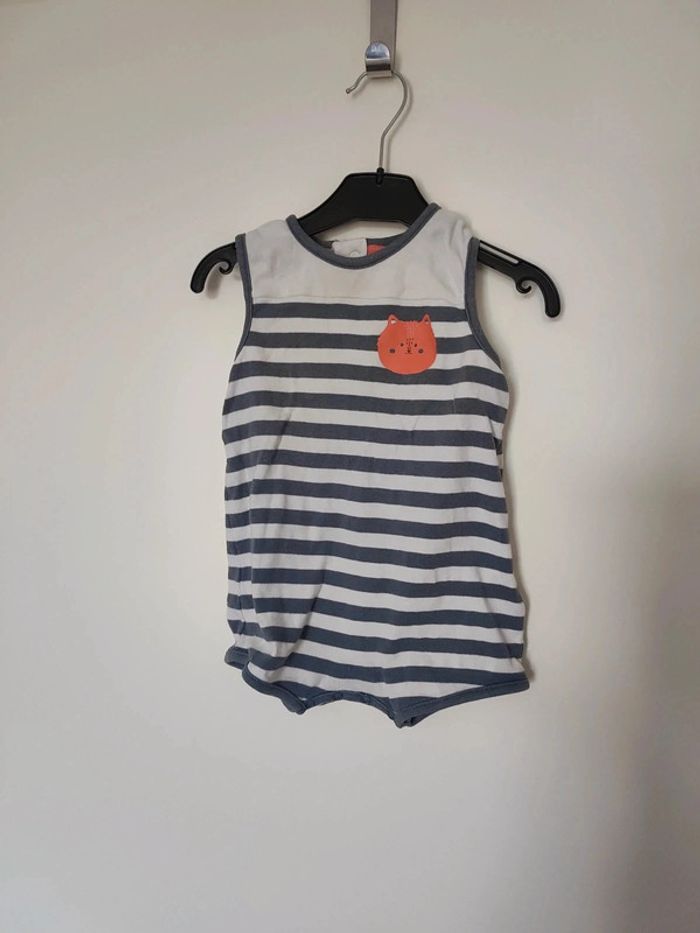 Barboteuse rayé rayure bleu gris blanc chat orange Verbaudet