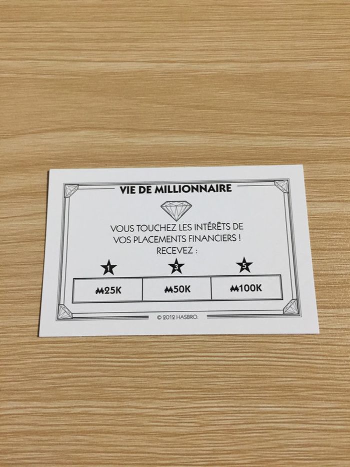 Carte vie de millionnaire vous touchez les intérêts pièce jeu de société Monopoly Millionnaire #A45