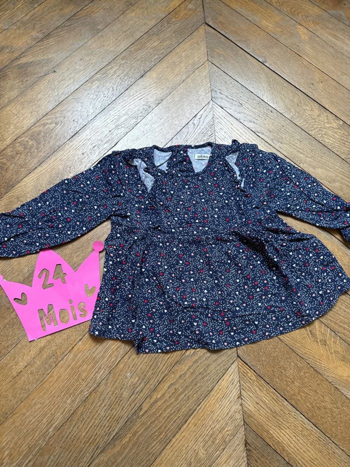 Chemisier fille 24 mois GÉMO cœurs très bon état