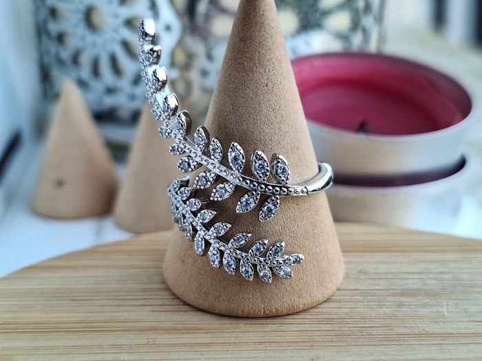 Bague ouverte Argenté avec strass Détail Feuille long en Acier Inoxydable Bague pour elle - photo numéro 4