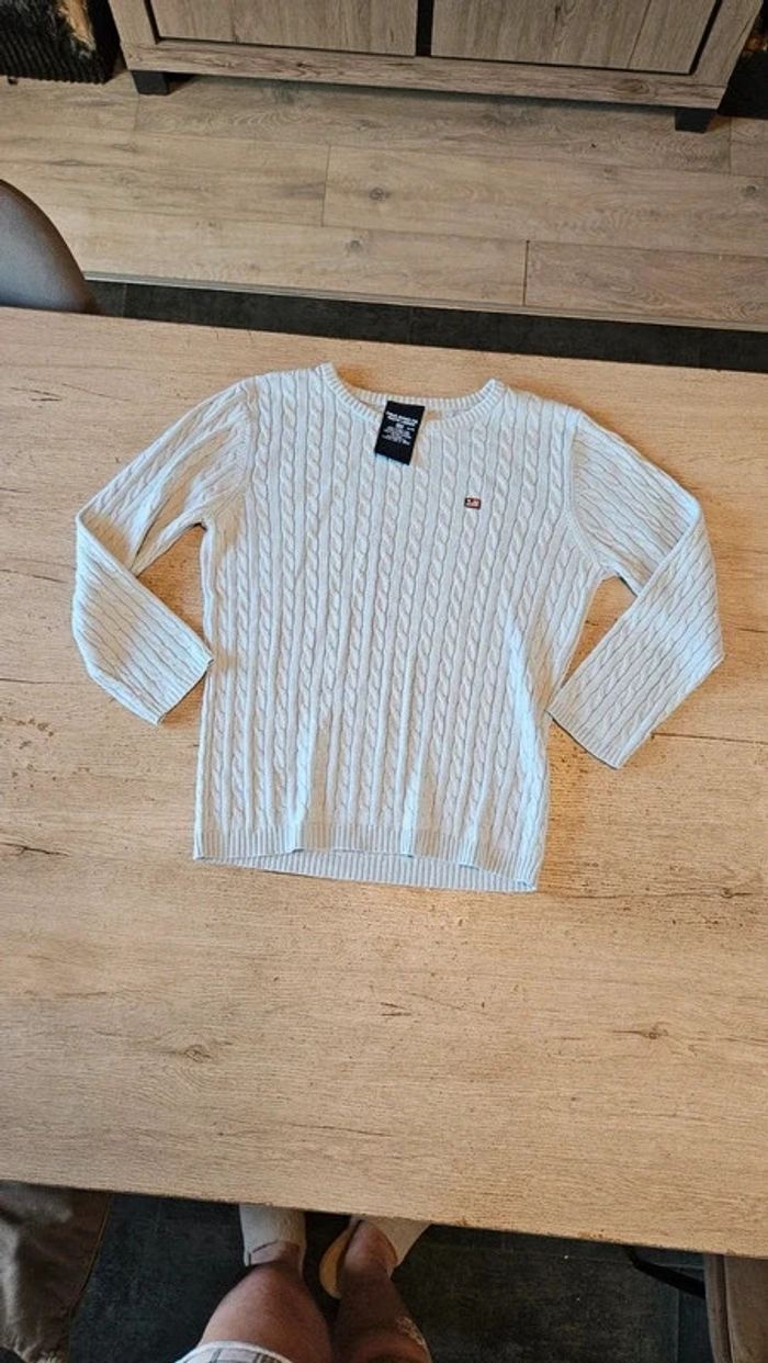 Pull à manches 3/4 vintage, bleu clair, torsadé, Polo Ralph Lauren, taille M - photo numéro 2