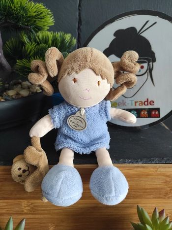 Doudou Knuffel Marionnette Poupée Fille Bleu Peluche DC2176 #geektradedoudou