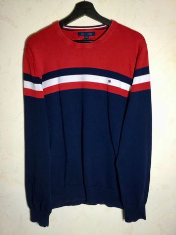 Pull col rond Tommy Hilfiger marine et rouge taille L 059