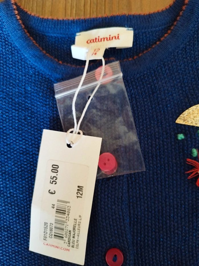 Catimini gilet veste cardigan bleu 12 m neuf - photo numéro 2