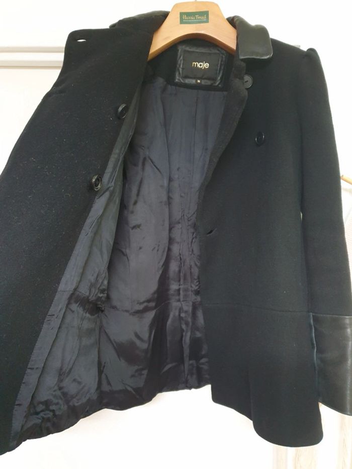 Manteau Caban laine Cachemire Cuir Maje Taille 36 - photo numéro 2