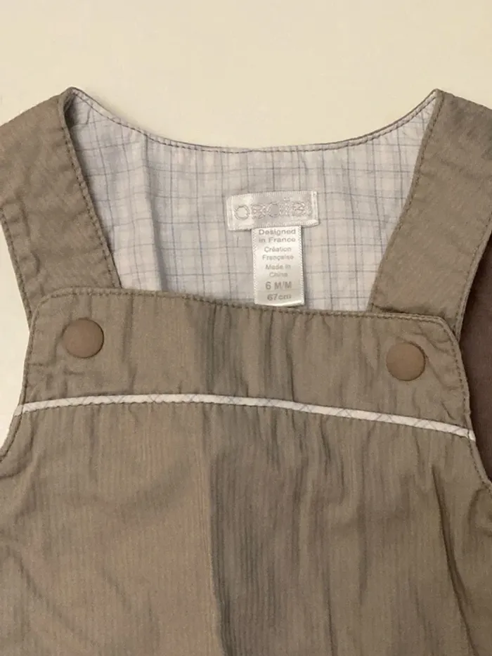Salopette gris/beige en coton léger Obaïbi 6M - photo numéro 2