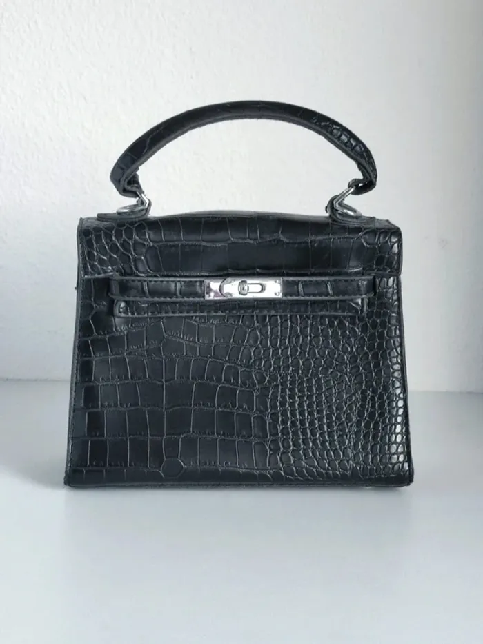 Sac à main noir cuir imitation écaille 80-90 vintage - 22x16x8cm - photo numéro 5