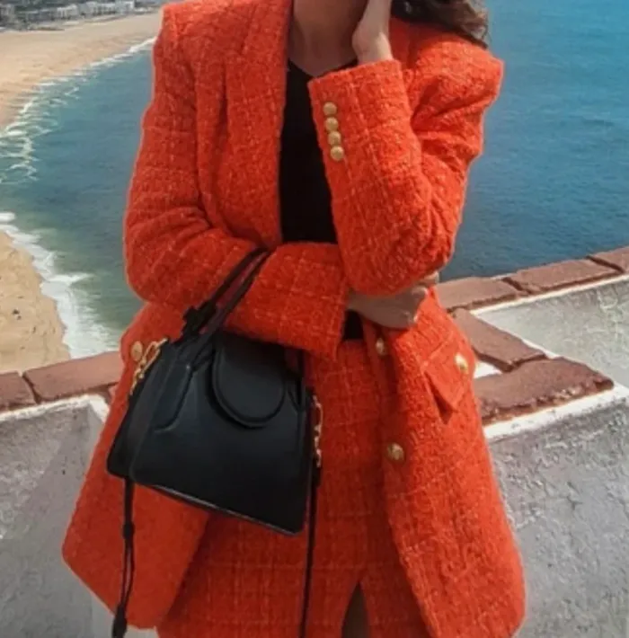 Ensemble tailleur jupe Zara tweed taille S - photo numéro 2