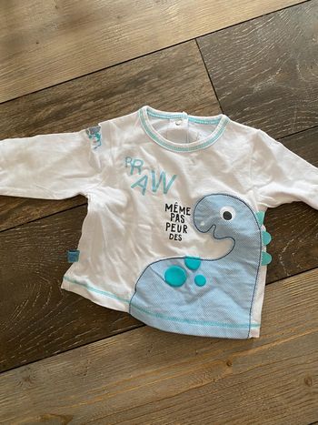 T-shirt manches longues bleu et blanc 3 mois dinosaure