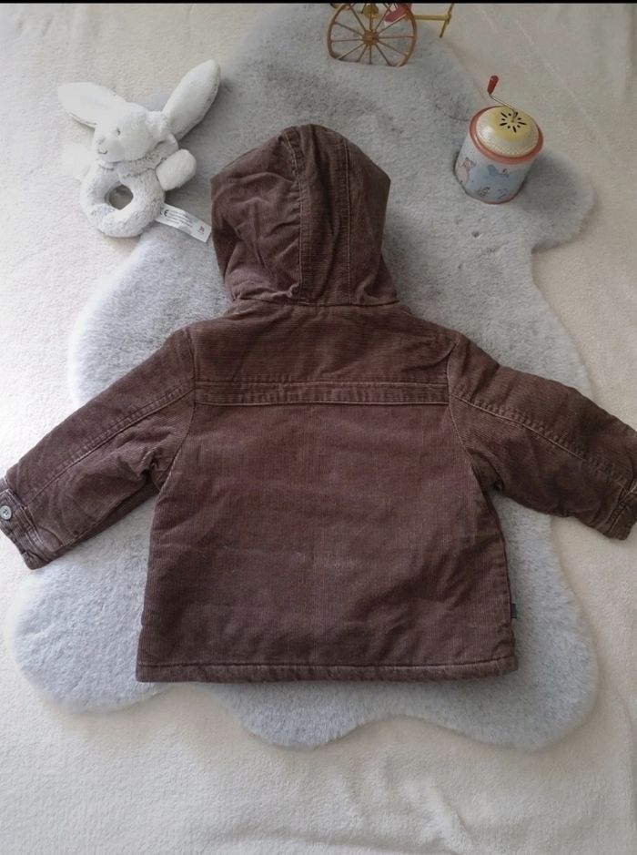 Manteau à capuche en velours marron Obaïbi 12 mois - photo numéro 8