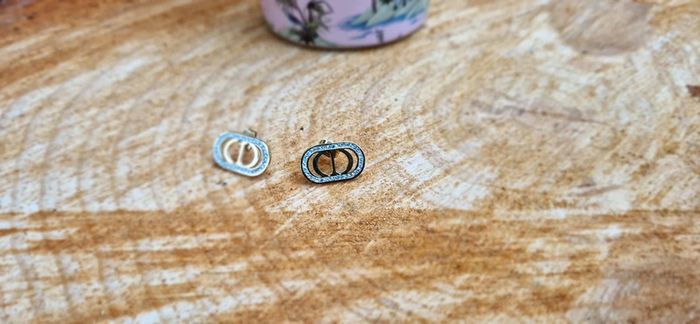 Boucles d’oreilles CD acier inoxydable or et cristaux - photo numéro 3