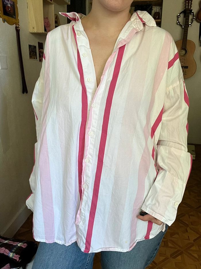 Chemise oversized rayée rose et blanche Lefties 36 - photo numéro 2