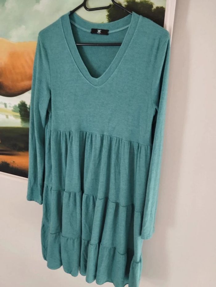 🌿Robe Volantée Vert d'Eau Angora & Laine Made in Italy T36/38🌿 - photo numéro 11
