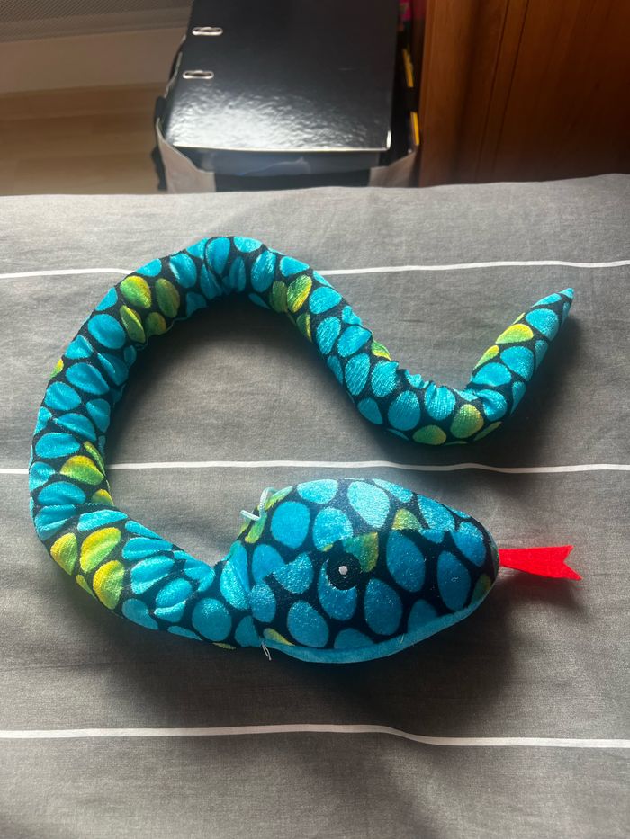 Peluche bleue et verte serpent taille unique