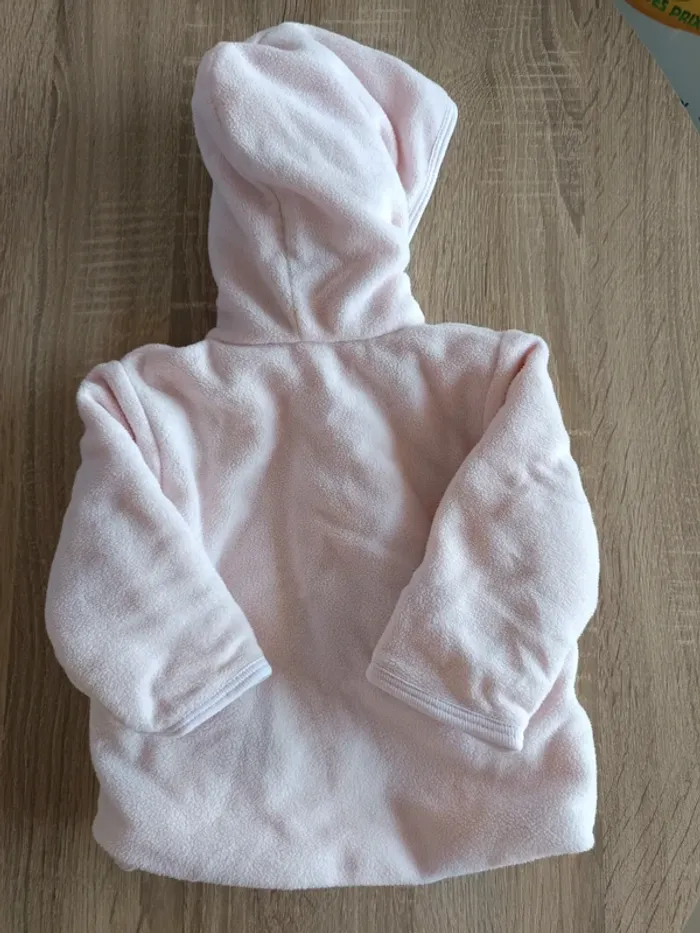 Manteau chaud veste polaire à capuche rose oiseau bébé fille 6 mois Kitchoun - photo numéro 2