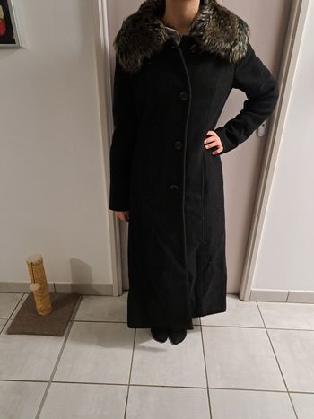 Manteau long avec col amovible fausse fourrure