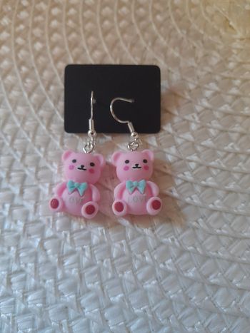 Paire de boucle d oreille rose ourson love