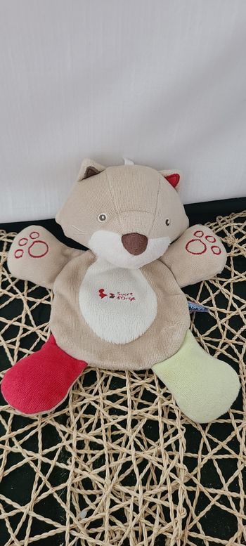 Doudou plat renard SUCRE D'ORGE beige vert rouge