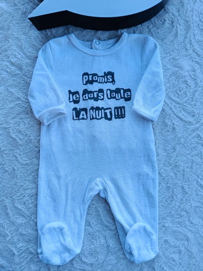 Pyjama grenouillère velours Mixte 3 mois promis je dors toute la nuit bébé rêve - photo numéro 2