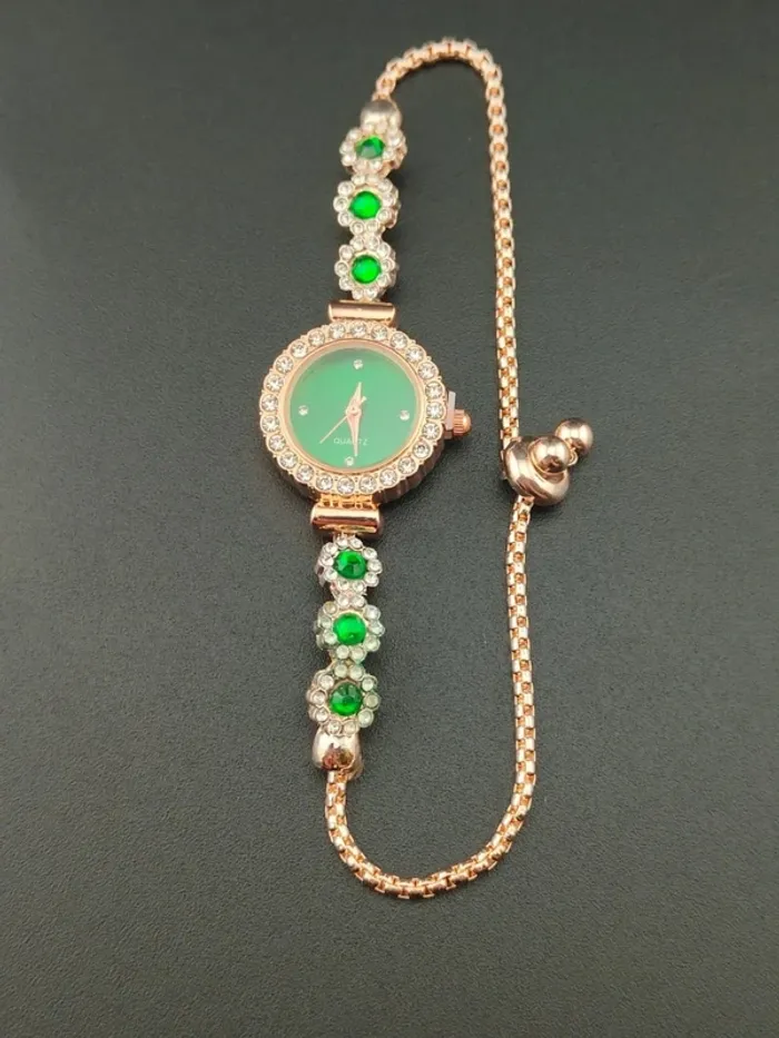 Montre bijou, verte & dorée, ajustable - photo numéro 2