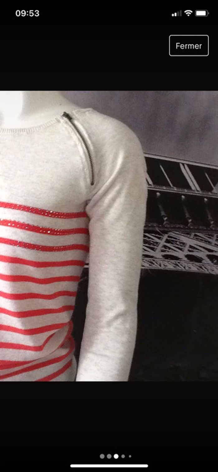 Pull gris et corail à petits strass - photo numéro 4