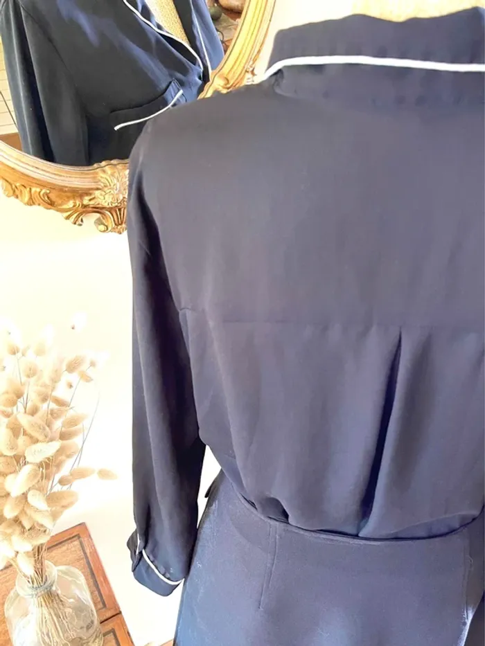 Sublime blouse chemise à boutonnage et col manche longue noir à liseré blanc fluide Zara taille L - photo numéro 7