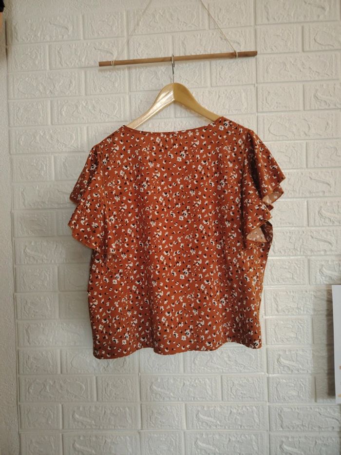 Blouse camel imprimé fleurs blanche - photo numéro 5