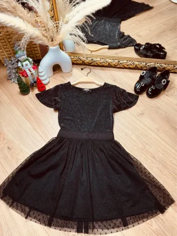 Taille 5 ans robe fête fille Liberto noire argenté * scintillant tulle * 🎄