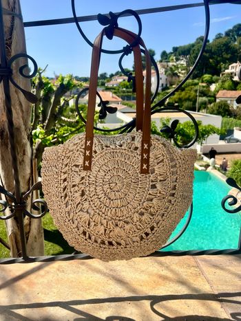 Sac rond en paille - Plage - Beige/crème