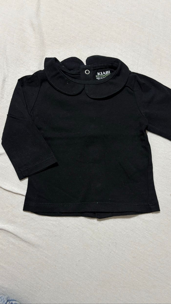 🖤 Haut manches longues noir col Claudine – Kiabi – 3 mois